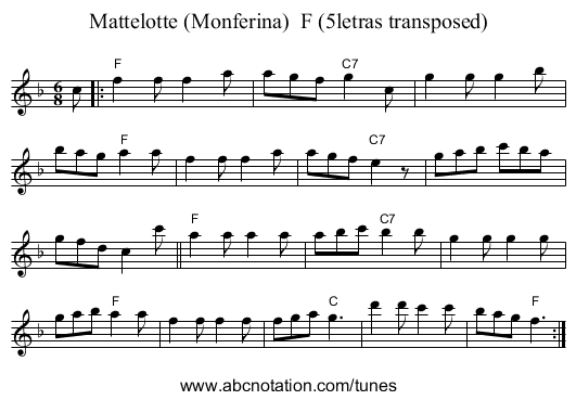 Mattelotte (Monferina)  F (5letras transposed) - staff notation