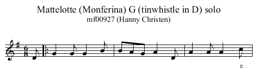 Mattelotte (Monferina) G (tinwhistle in D) solo - staff notation