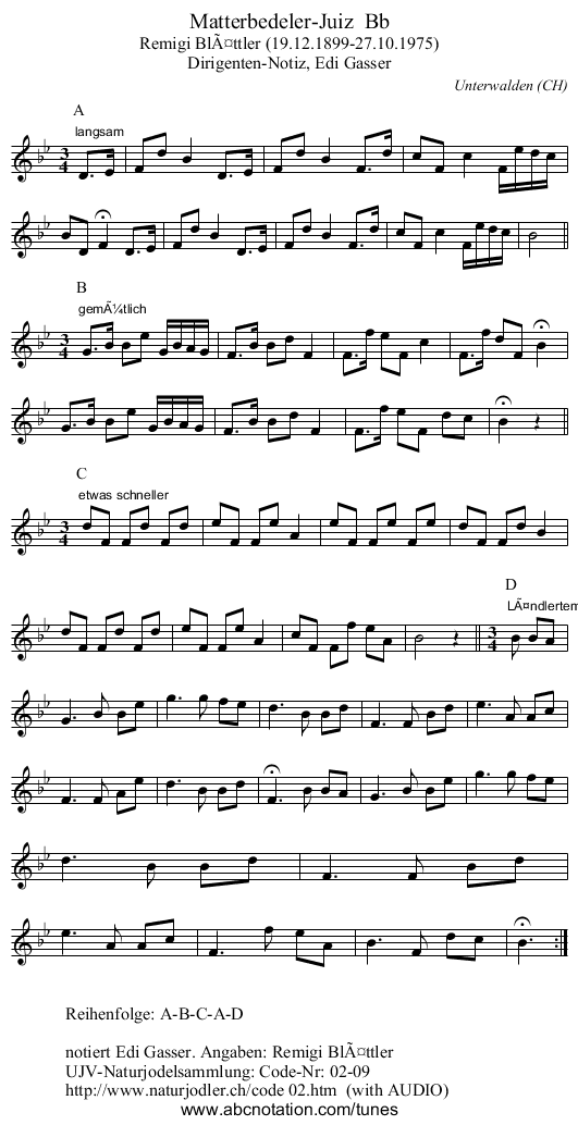 Matterbedeler-Juiz Bb - staff notation