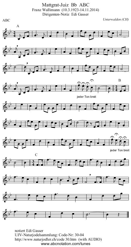 Mattgrat-Juiz  Bb  ABC - staff notation
