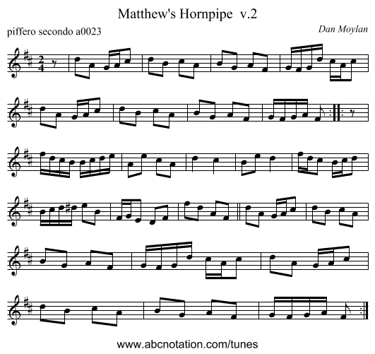 Matthew's Hornpipe  v.2 - staff notation