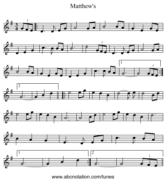 Matthew's - staff notation