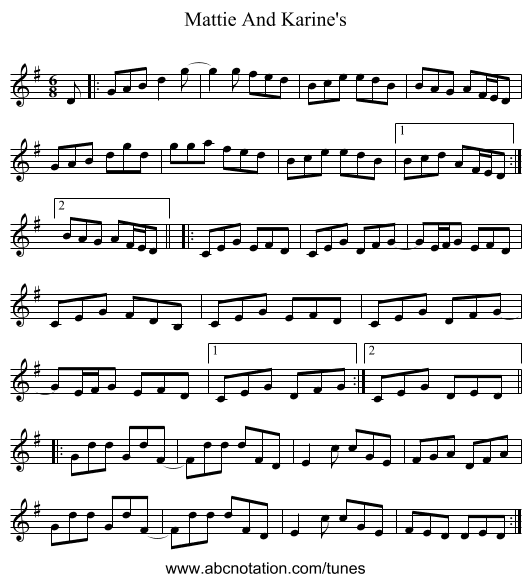 Mattie And Karine's - staff notation