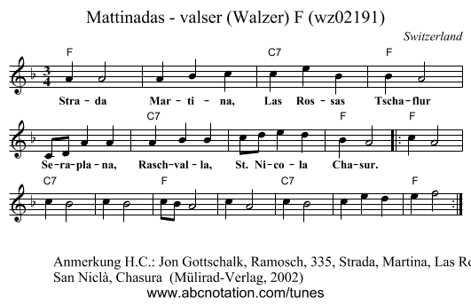 Mattinadas - valser (Walzer) F (wz02191) - staff notation