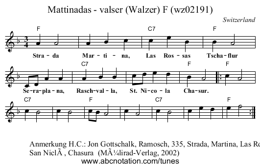 Mattinadas - valser (Walzer) F (wz02191) - staff notation