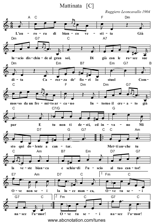 Mattinata   [C] - staff notation