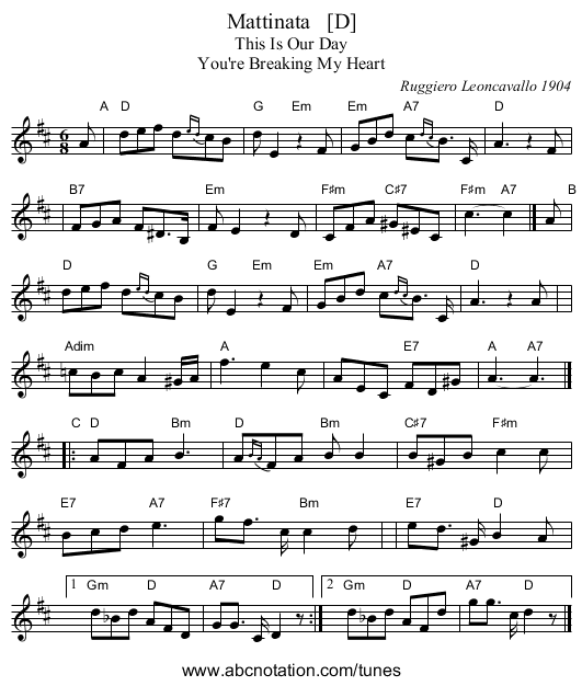 Mattinata   [D] - staff notation