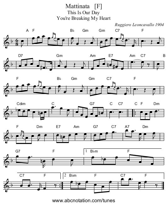 Mattinata   [F] - staff notation