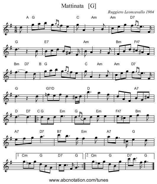 Mattinata   [G] - staff notation