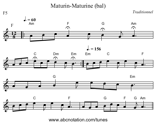 Maturin-Maturine (bal) - staff notation