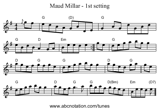 Maud Millar - 1st setting - staff notation