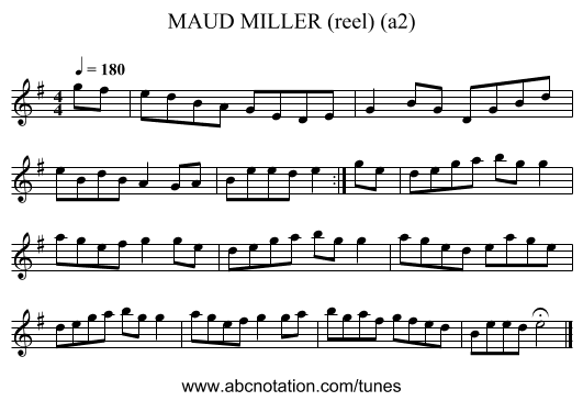 MAUD MILLER (reel) (a2) - staff notation