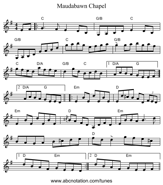 Maudabawn Chapel - staff notation