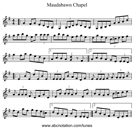 Maudabawn Chapel - staff notation
