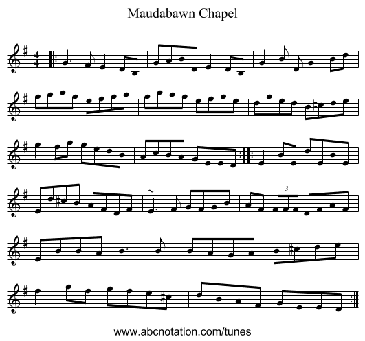 Maudabawn Chapel - staff notation