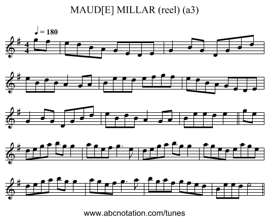 MAUD[E] MILLAR (reel) (a3) - staff notation