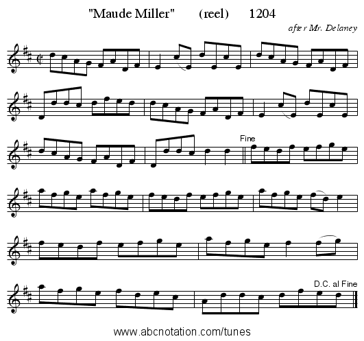Maude Miller (reel) 1204 - staff notation