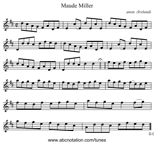 Maude Miller - staff notation