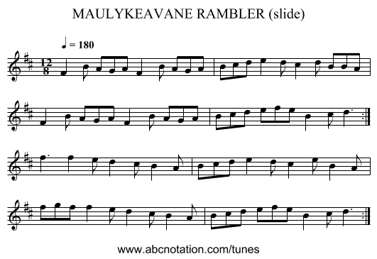 MAULYKEAVANE RAMBLER (slide) - staff notation