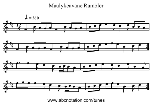 Maulykeavane Rambler - staff notation