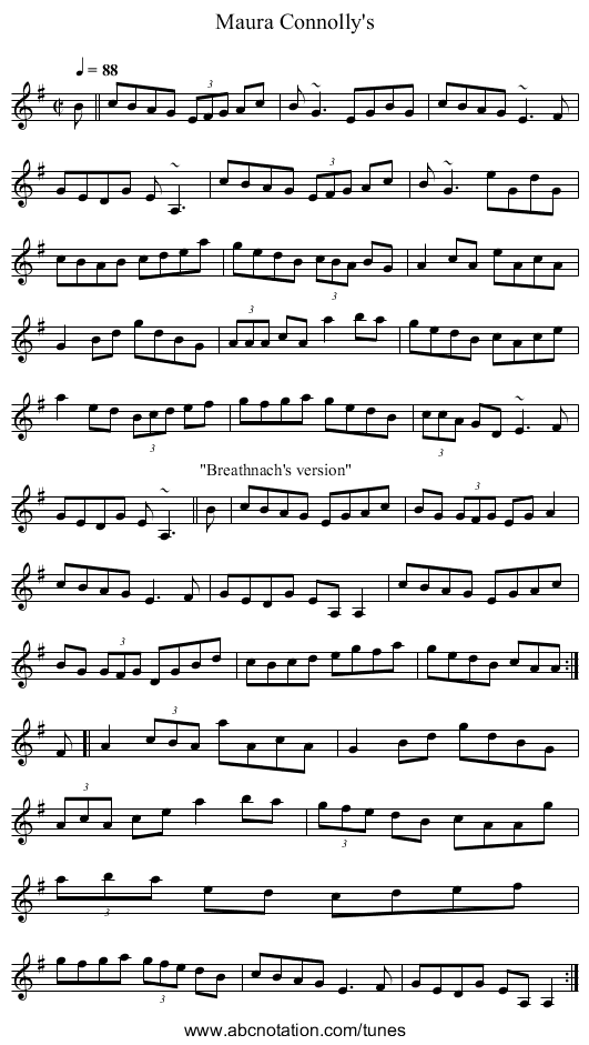 Maura Connolly's - staff notation
