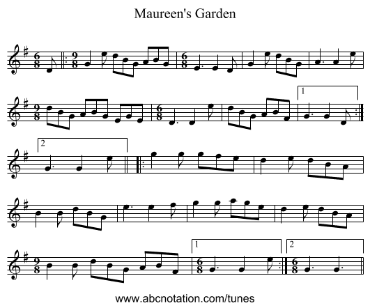 Maureen's Garden - staff notation