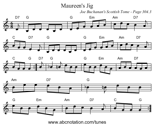 Maureen's Jig - staff notation