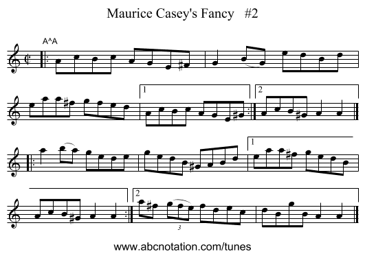 Maurice Casey's Fancy   #2 - staff notation