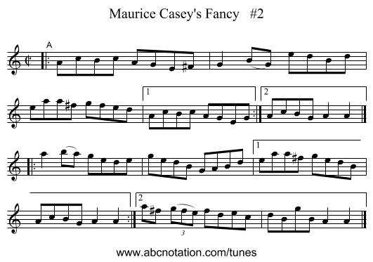 Maurice Casey's Fancy   #2 - staff notation