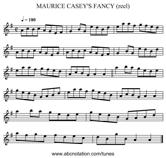 MAURICE CASEY'S FANCY (reel) - staff notation
