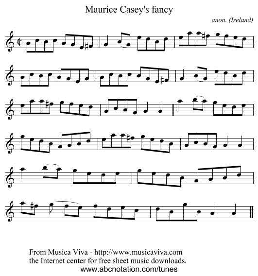 Maurice Casey's fancy - staff notation
