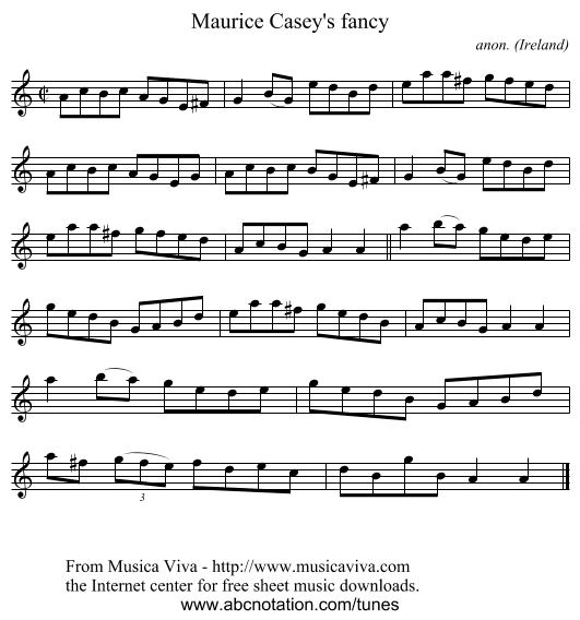 Maurice Casey's fancy - staff notation