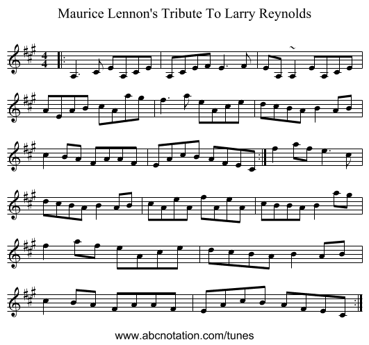 Maurice Lennon's Tribute To Larry Reynolds - staff notation