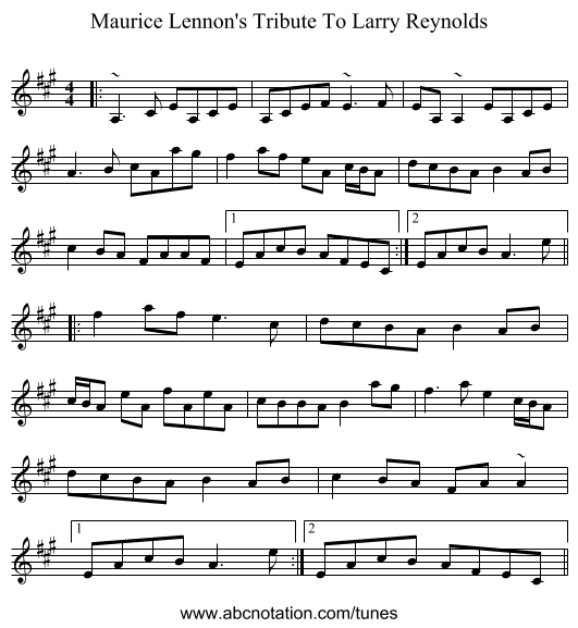 Maurice Lennon's Tribute To Larry Reynolds - staff notation