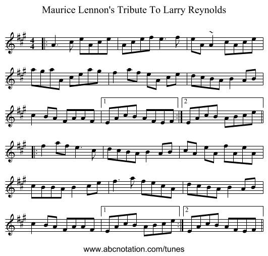 Maurice Lennon's Tribute To Larry Reynolds - staff notation