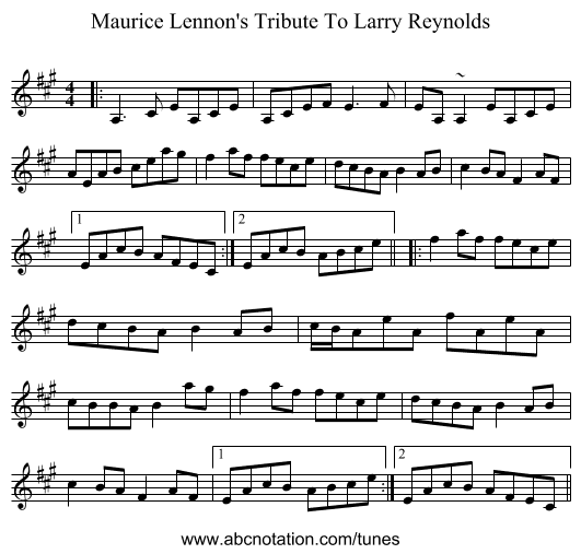 Maurice Lennon's Tribute To Larry Reynolds - staff notation