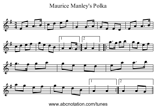Maurice Manley's Polka - staff notation