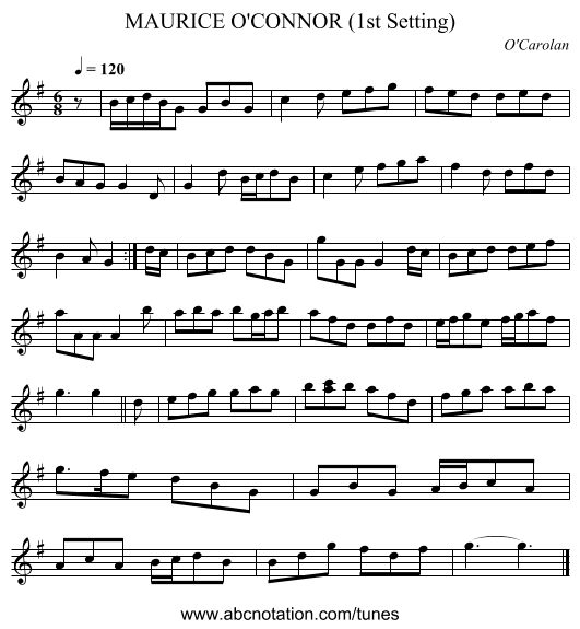 MAURICE O'CONNOR (1st Setting) - staff notation