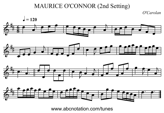 MAURICE O'CONNOR (2nd Setting) - staff notation