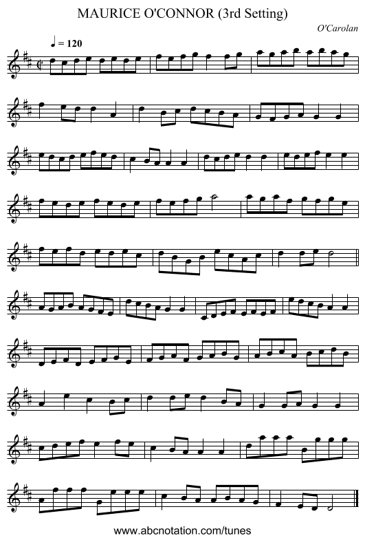 MAURICE O'CONNOR (3rd Setting) - staff notation
