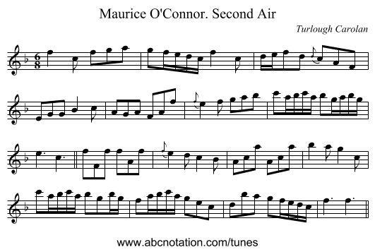 Maurice O'Connor. Second Air - staff notation