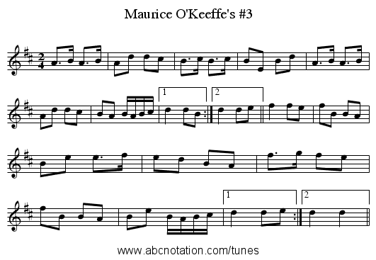 Maurice O'Keeffe's #3 - staff notation
