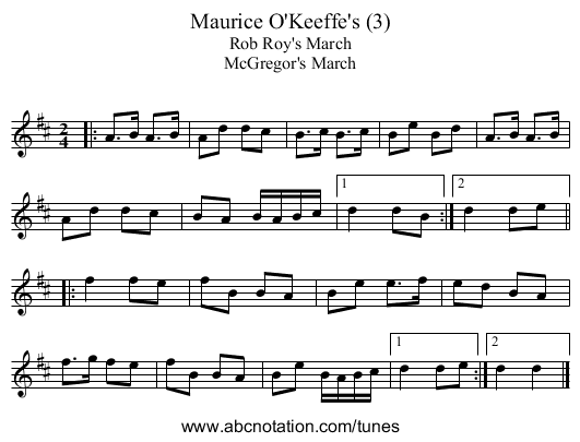 Maurice O'Keeffe's (3) - staff notation