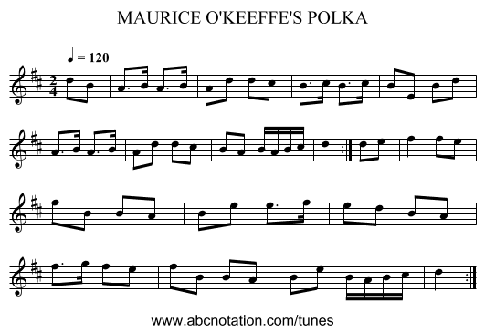 MAURICE O'KEEFFE'S POLKA - staff notation