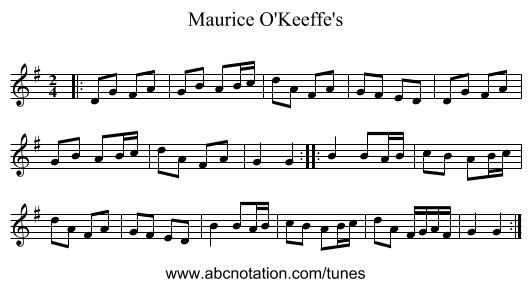 Maurice O'Keeffe's - staff notation