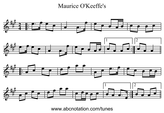 Maurice O'Keeffe's - staff notation