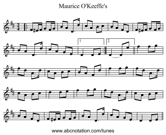 Maurice O'Keeffe's - staff notation