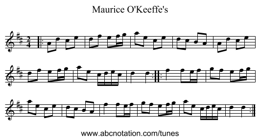 Maurice O'Keeffe's - staff notation