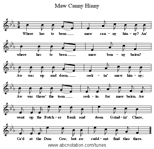 Maw Canny Hinny - staff notation