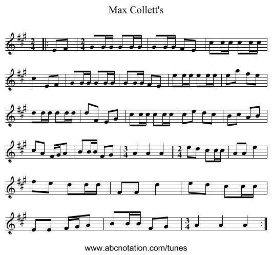Max Collett's - staff notation